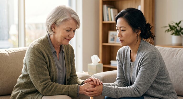 Hospice social worker meeting with a patient and family