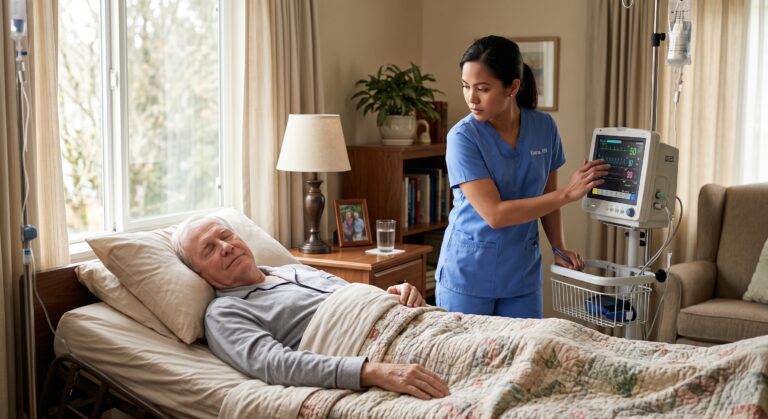 Hospice care professional coordinating patient support