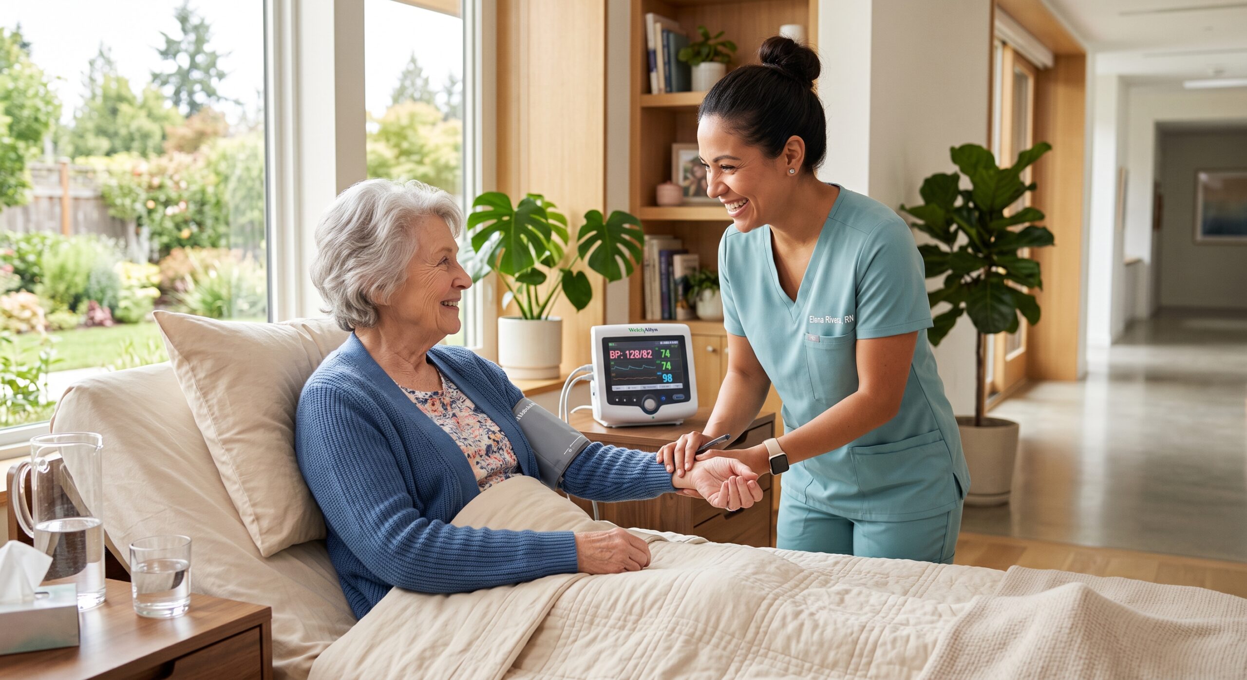 Hospice care professional providing compassionate patient support